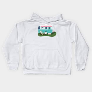 Let's Go Camping! Vintage Aqua Camper Kids Hoodie